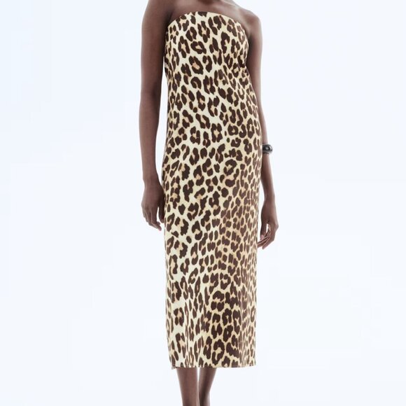 H&M Linen Blend Animal Print  Midi Dress  XL - Picture 4 of 5